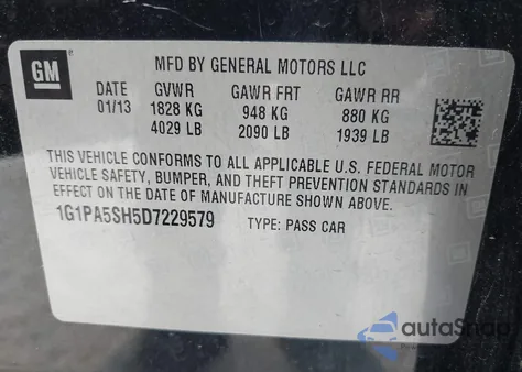 2013 Chevrolet Cruze Ls Auto from USA, damaged, VIN 1G1PA5SH5D7229579
